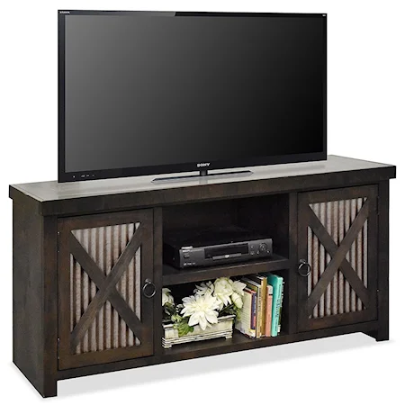 Rustic 65 Inch TV Console with Metal Door Panels